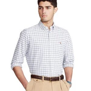 Polo by Ralph Lauren Men's Purple, Blue, and White Check Plaid Shirt
